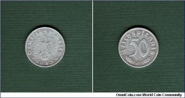 1943 J 50 Reichspfennig - Nazi Germany - Aluminum