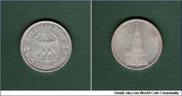 1934 A 5 Reichsmark - Nazi Germany - no date on reverse - Silver - 1st Anniversary of Nazi Rule