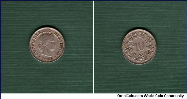 1922 B 10 Rappen - Copper-Nickel