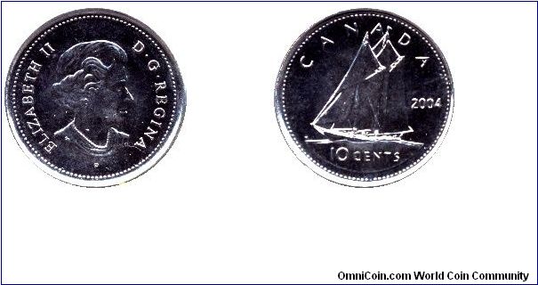 Canada, 10 cents, 2004, Schooner, Elizabeth II, new design.                                                                                                                                                                                                                                                                                                                                                                                                                                                         