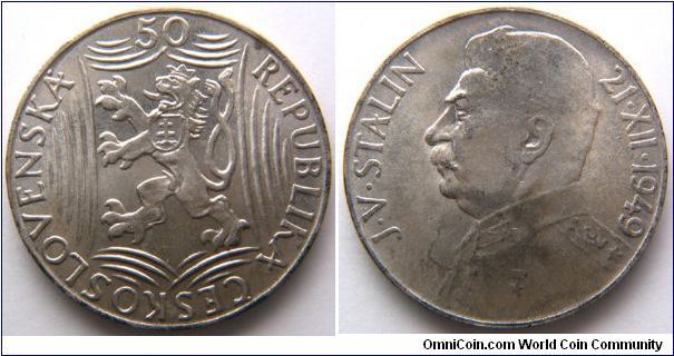 Czechoslovakia, 50 korun, 1948, 70th Birthday - Joseph Stalin