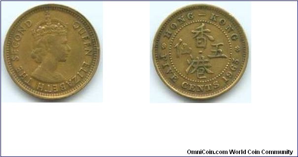 Hong Kong, 5 cents 1965.
Queen Elizabeth II.