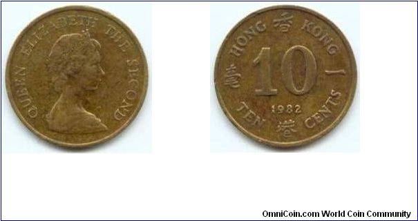 Hong Kong, 10 cents 1982.
Queen Elizabeth II.