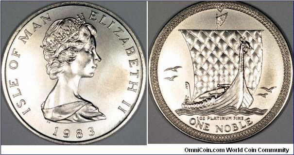 Manx one ounce platinum noble. First date of issue. Shows Viking sailing ship. There are fractional sizes issued also.