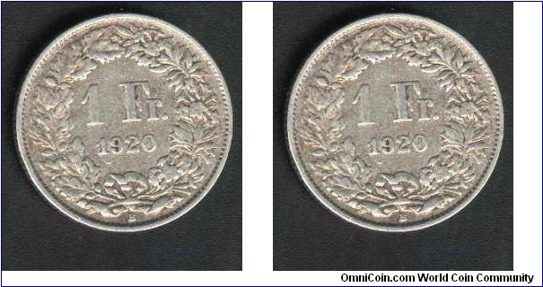 One Swiss franc issued 1920