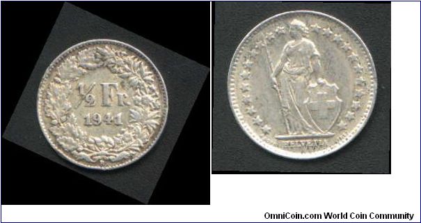 Half swiss franc issued 1941