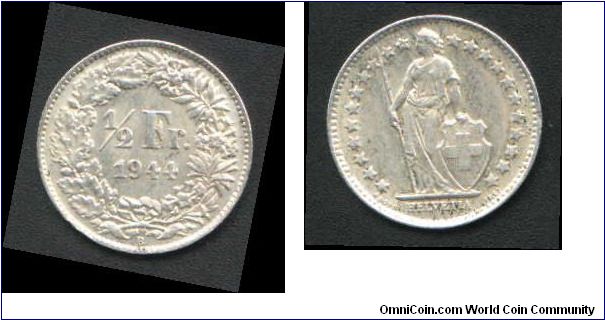 half swiss franc issued 1944