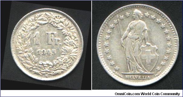 One swiss franc issued 1945