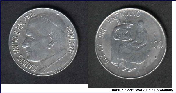 100 Lire Issued In Joannes pvalves The Pope Of Vatican , The Coin Is Undated