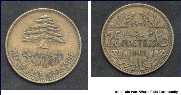 25 Piastre Issued 1961 From Lebanon Repuplic
