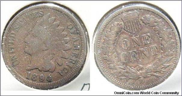 1894 Indian Head Penny (Cent) Double Date