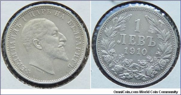 A 1910 1 Leva Coin from Bulgaria Silver