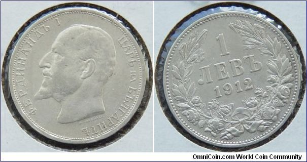 A 1912 1 Leva Coin from Bulgaria Silver