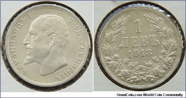 A 1913 1 Leva Coin from Bulgaria Silver