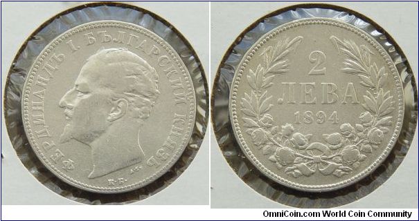 An 1894 2 Leva Coin from Bulgaria Silver