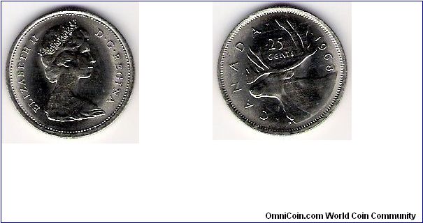 Canada 1968 25c (nickel)
