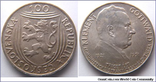 Czechoslovakia, 100 korun, 1951, 30th Anniversary Communist Party