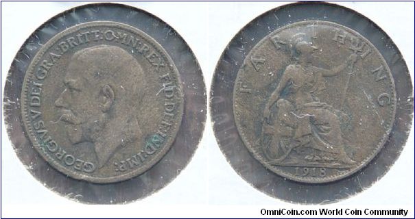 A 1918 British Farthing (one Quarter Penny)