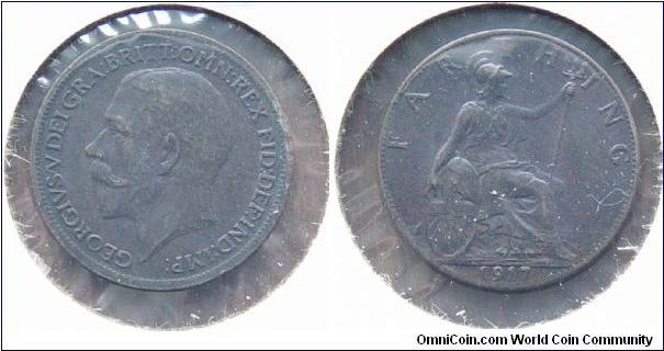 A 1917 British Farthing (One Quarter Penny) AU