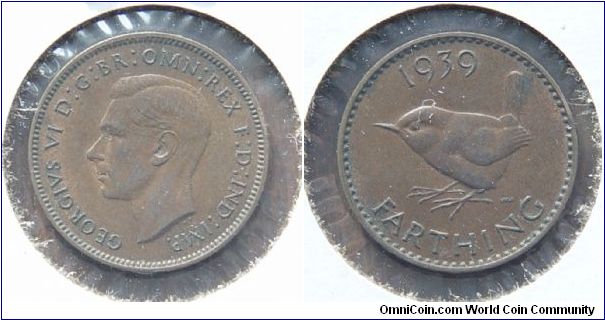 1939 British Farthing (One Quarter Penny) XF