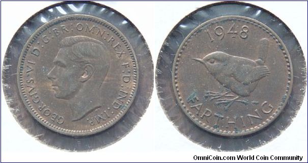 A 1948 British Farthing (One Quarter Penny) AU