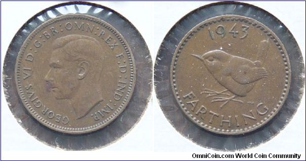 A 1943 British Farthing (One Quarter Penny) AU