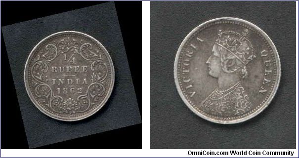 1/4 rupee Issued 1862 From British occupation Age