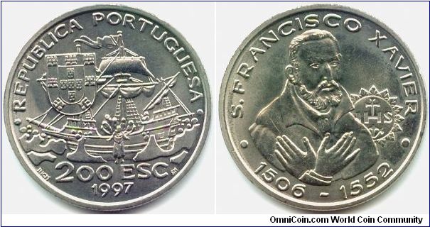 Portugal, 200 escudos 1997. Golden Age of Portuguese Discoveries (VIII series - Missionaries).
S. Francisco Xavier.