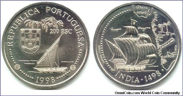 Portugal, 200 escudos 1998. Golden Age of Portuguese Discoveries (IX series).
India.