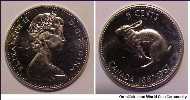 1967 Canada 5 Cents.

Prooflike UNC.