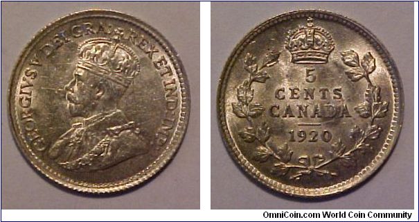 1920 Canada 5 Cents Silver.