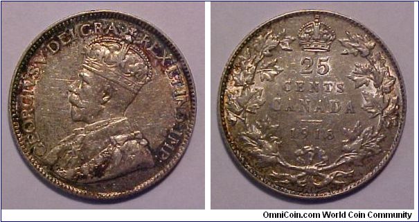 1918 Canada 25 Cents Silver.