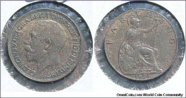 A 1924 British Farthing (One Quarter Penny)