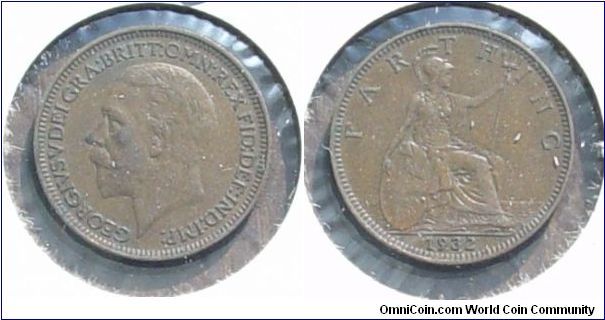 A 1932 British Farthing (One Quarter Penny) VF