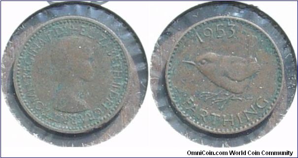 A 1953 British Farthing (One Quarter Penny) VF Corroded