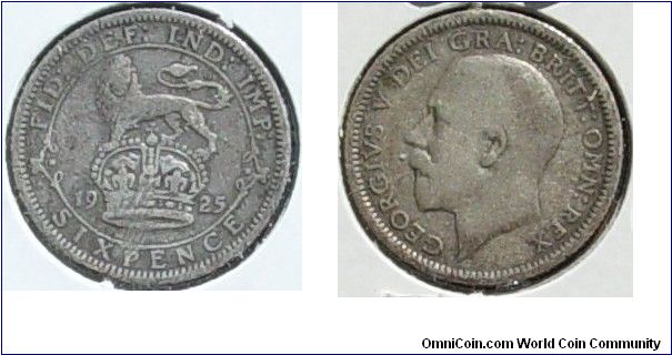 A 1925 Sixpence (silver) F