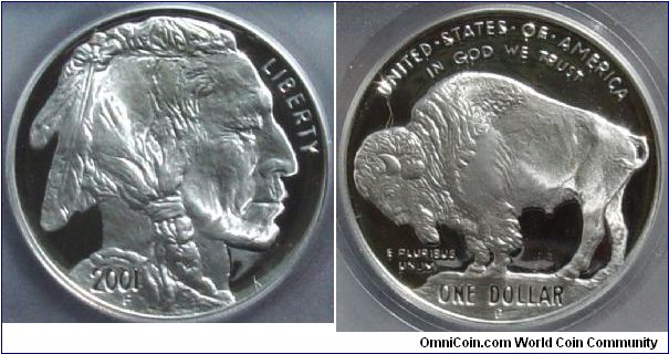 A 2001 Silver Buffalo Comemorative Dollar Graded Proof 70 Deep Cameo By ICG