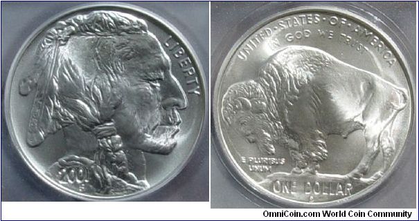 A 2001 Buffalo Dollar Comemorative Graded MS70 by ICG (Denver Mint)