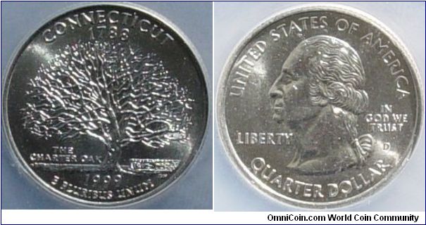 A 1999 Conneticut State Quarter Denver mint Graded MS65 by ICG