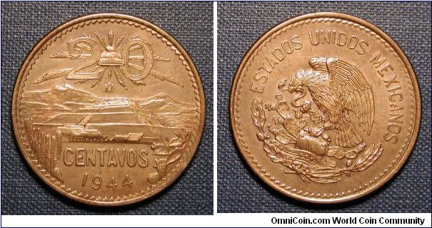 1944 Mexico 20 Centavos