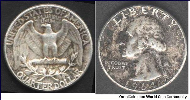1/4 dollar issued 1964