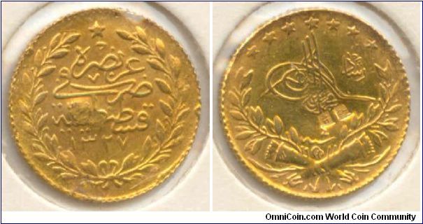 25 Qirch (piastre) from ottomani callife Mohamed 5th since 1327AH