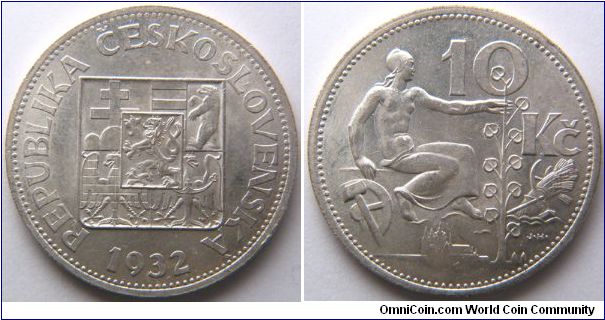 Czechoslovakia, 10 korun, 1932