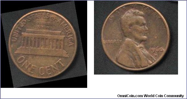 One Cent Faced By Lincolin Issued 1960