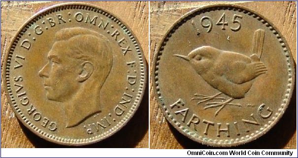 A 1945 British Farthing (One Quarter Penny) AU