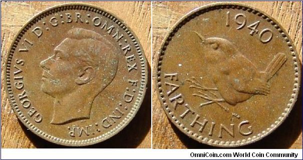 A 1940 British Farthing (one Quarter penny) AU