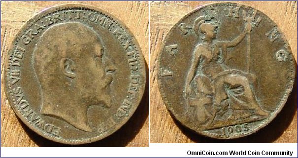 A 1905 British Farthing (One Quarter Penny) VG