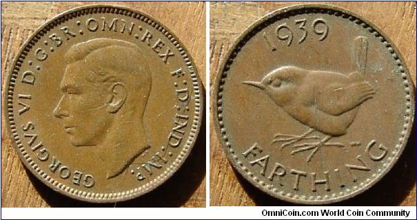 A 1939 British Farthing (One Quarter Penny) XF