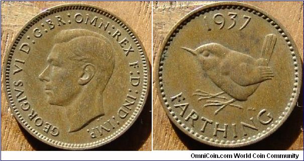 A 1937 British Farthing (One Quarter Penny ) AU