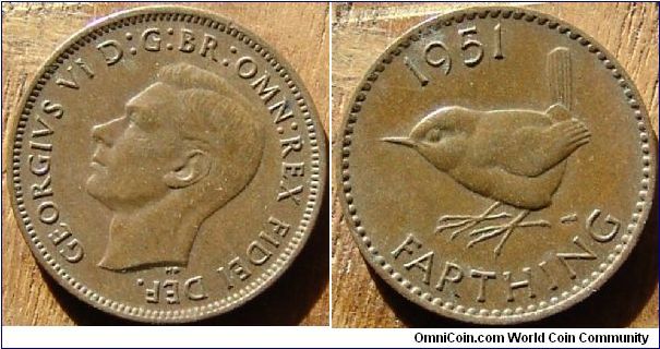 A 1951 British Farthing (One Quarter Penny ) XF